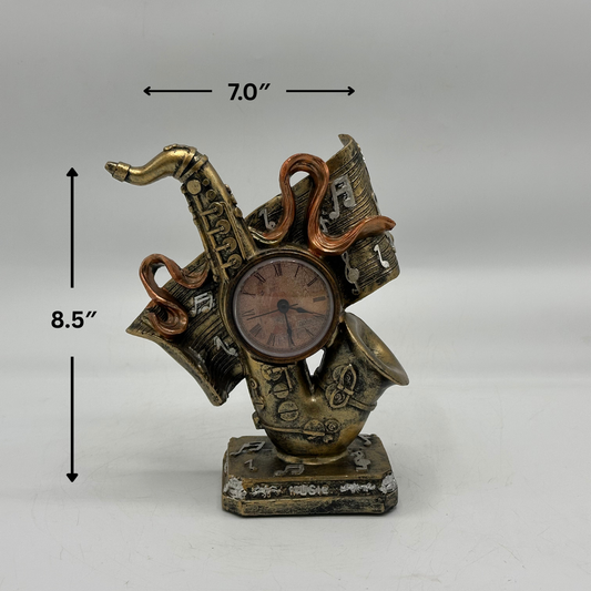 Saxophone & Musical Score Decorative Clock Figurine