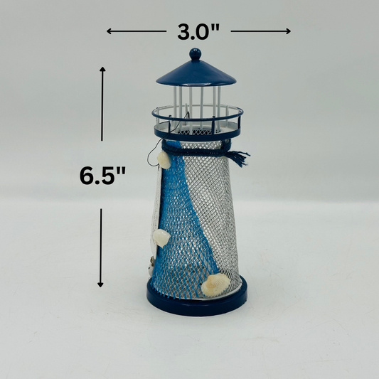 Nautical Decorative Lighthouse with Netting and Shells - Coastal Home Decor