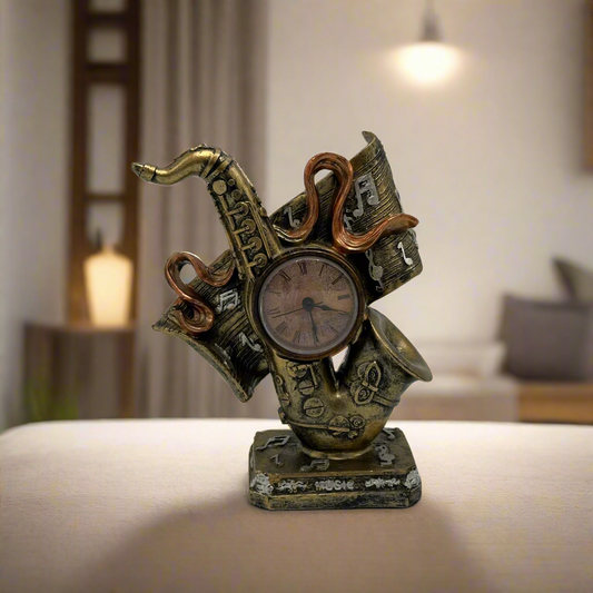 Saxophone & Musical Score Decorative Clock Figurine
