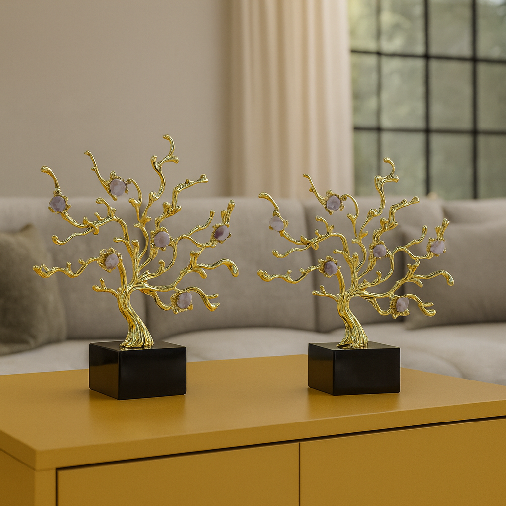 Golden Crystal Tree Sculpture â Luxury Home DĂ©cor