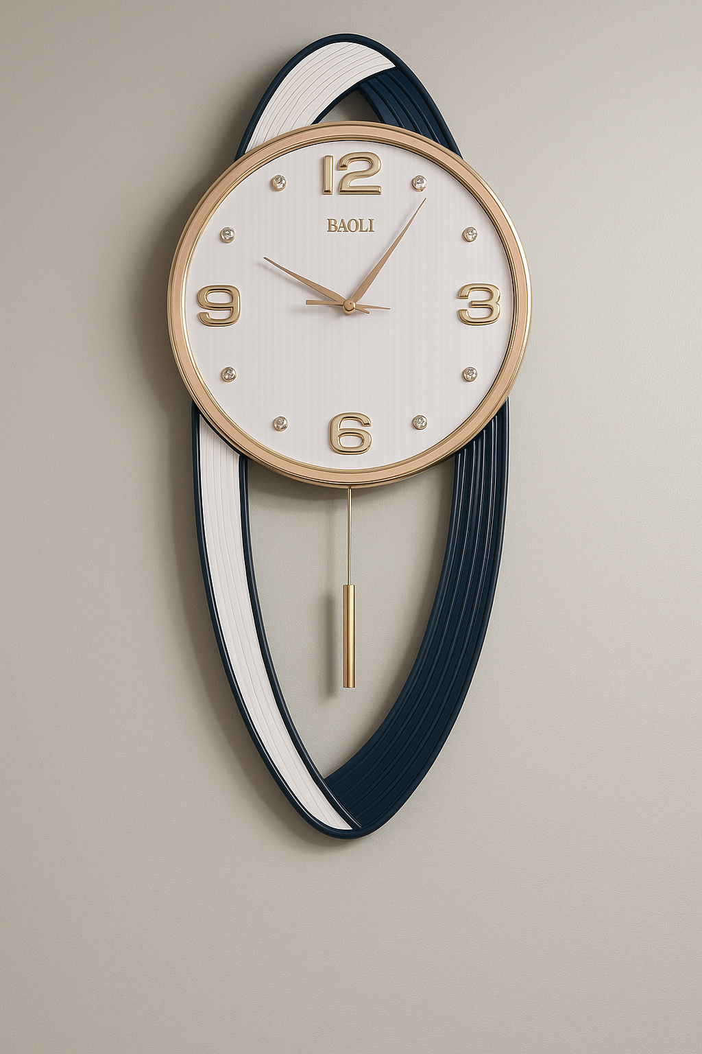 Modern Wall Clock with Golden Pendulum & Oval Frame β BAOLI Design
