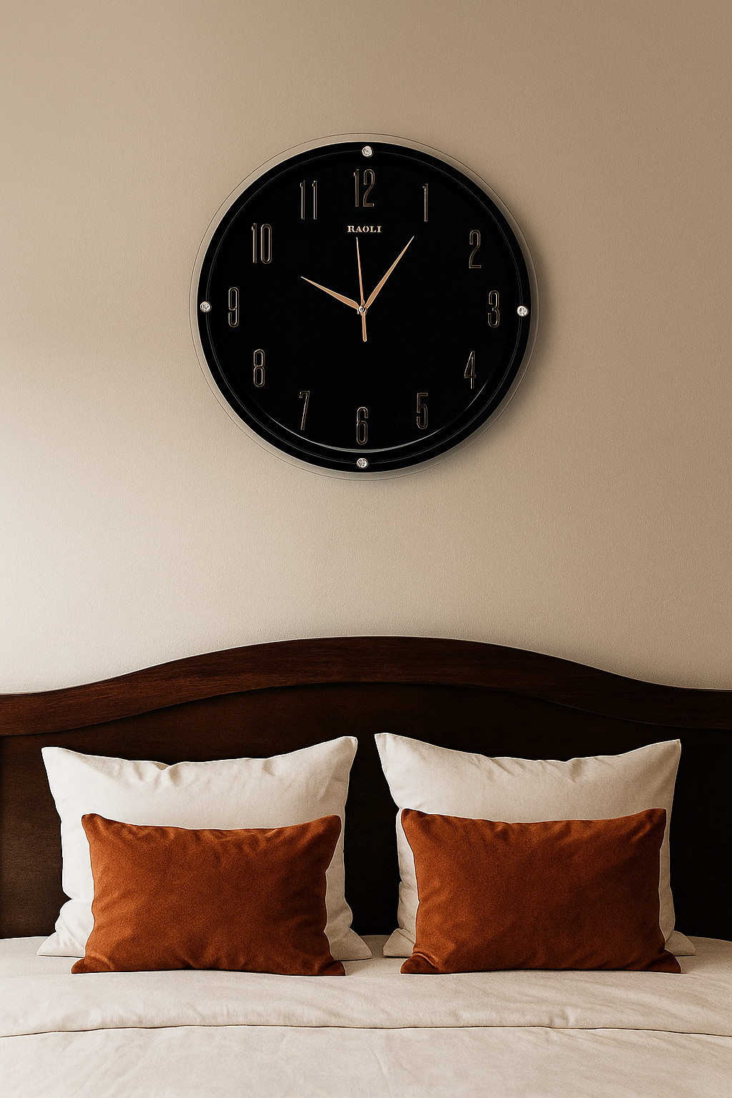 Elegant Black Dial Wall Clock with Golden Hands β RAOLI Modern Design