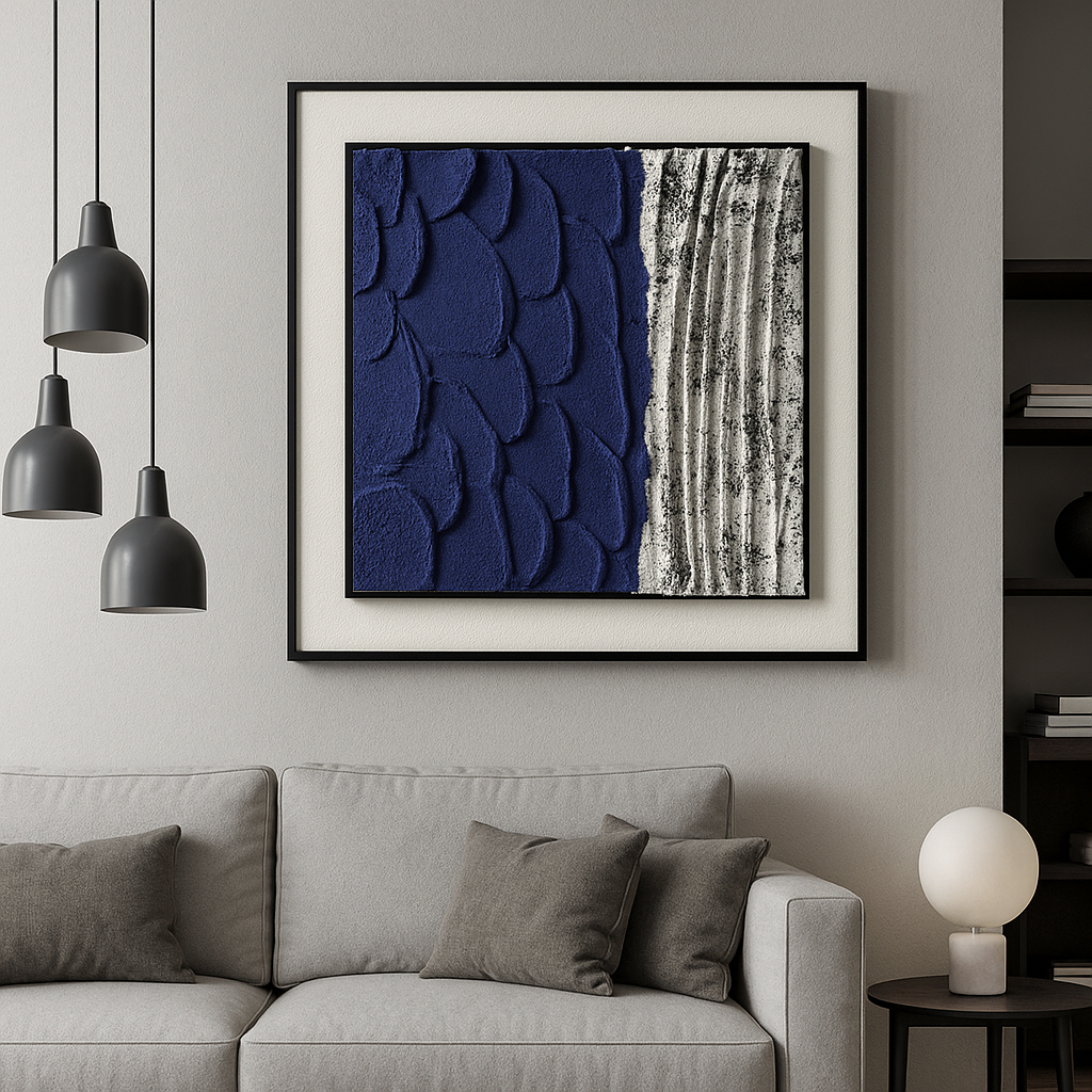 Textured Blue & White Abstract Wall Frame â Modern Luxury DĂ©cor