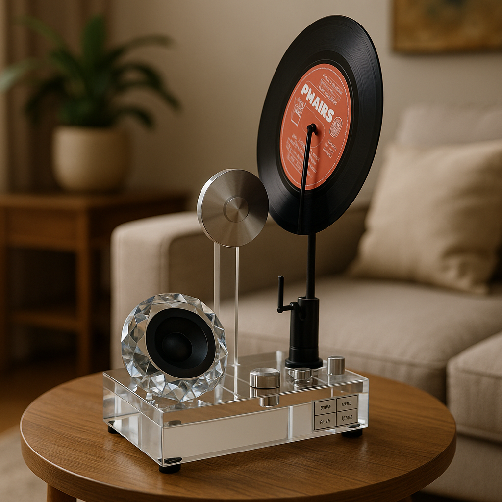 Retro Vinyl Record Player Sculpture â Luxury Music-Inspired Home Decor Showpiece