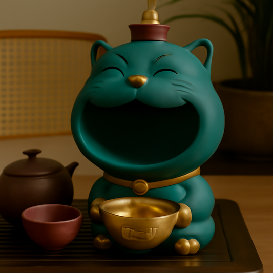 Lucky Cat Maneki-neko Storage Figurine with Gold Ingot