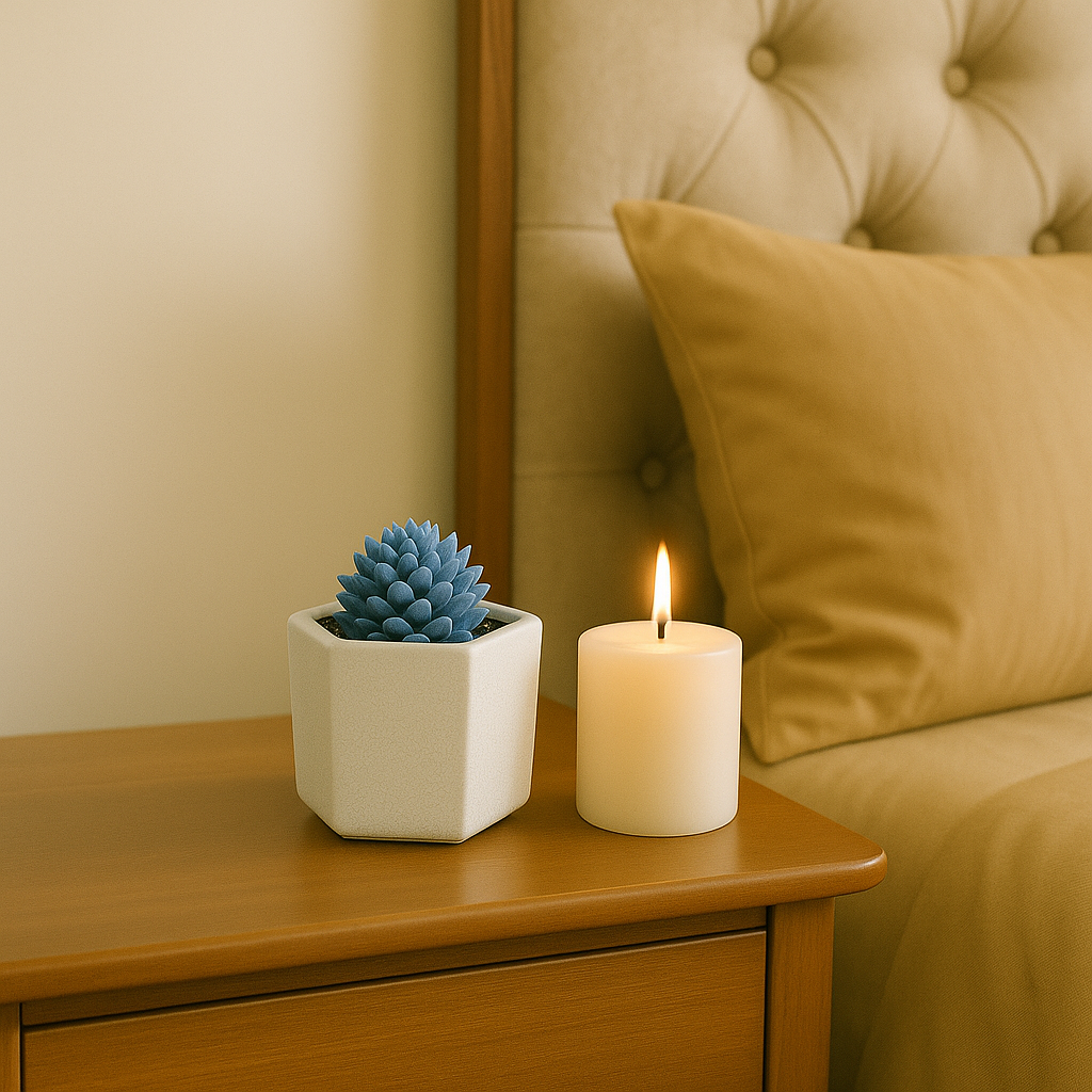 Modern Hexagonal Pot with Blue Artificial Succulent