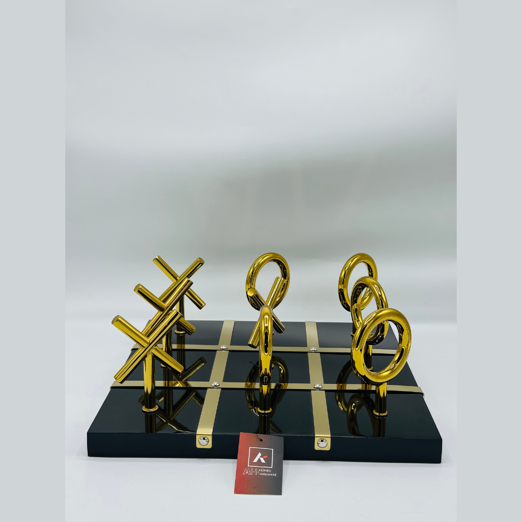Elegant Gold Tic-Tac-Toe Game on Black & Gold Board - Decorative Tabletop Game