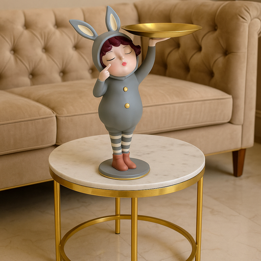 Adorable Girl in Bunny Costume Serving Tray - Decorative Trinket Dish - Gray