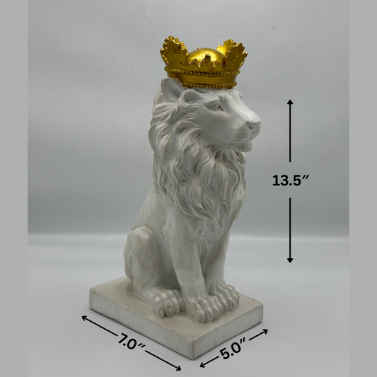 Royal White Lion with Gold Crown Decorative Figurine