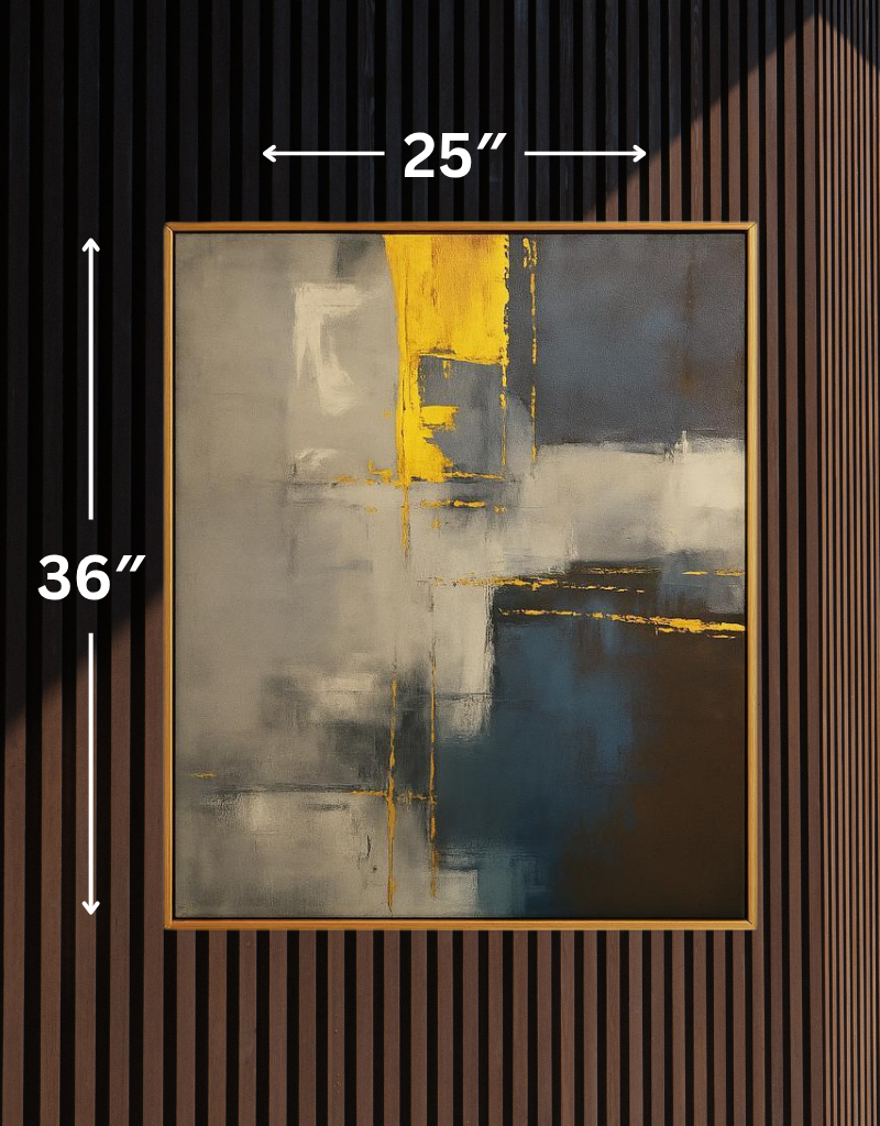 "Urban Edge" Abstract Art | Modern Gold & Grey Dynamic Canvas