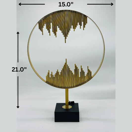 Modern Gold Abstract Rod Sculpture in Circle on Black Base - Geometric Decorative Art
