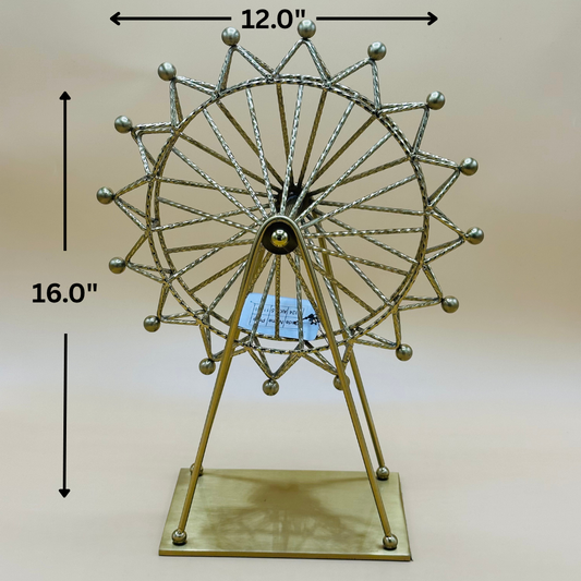 Whimsical Gold Metal Ferris Wheel Sculpture - Decorative Carousel Ornament