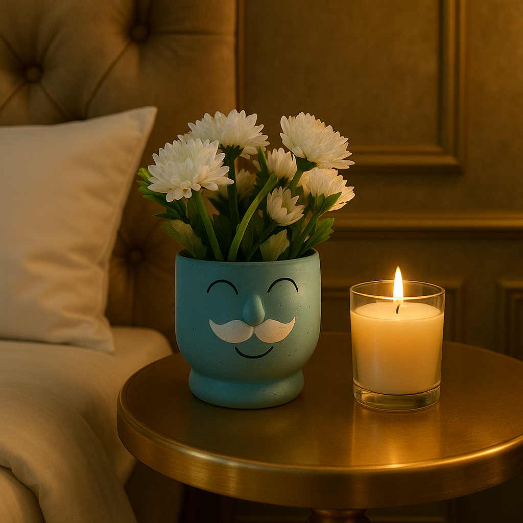 Whimsical "Mister Smile" Faux Floral Arrangement in Character Pot