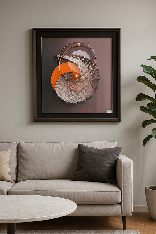 Luxury Geometric 3D Wall Art – Abstract Circular Sculpture with Orange Accents