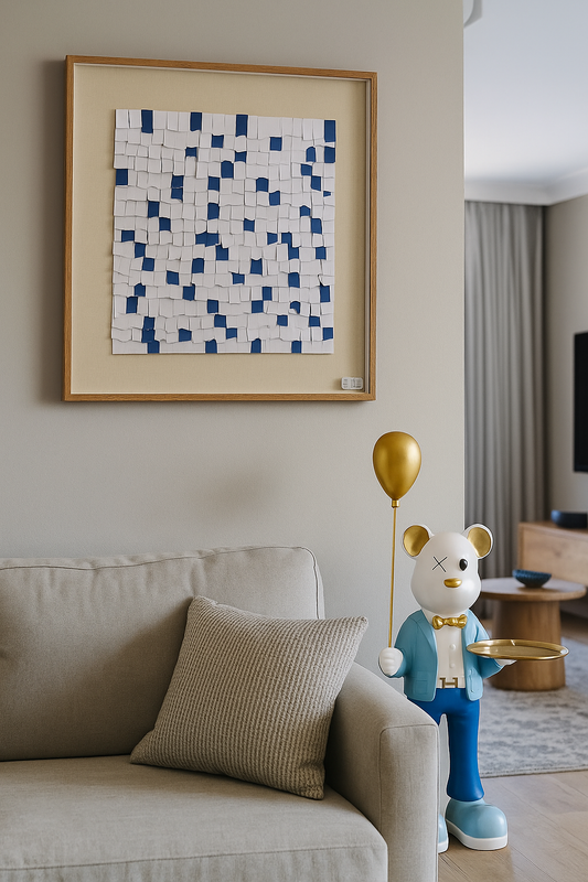 Modern Minimalist 3D Wall Art – Blue & White Mosaic Abstract Design