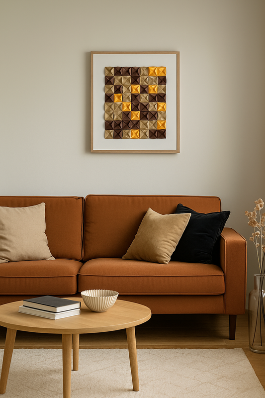 Luxury 3D Geometric Wall Art – Brown & Gold Mosaic Abstract Design