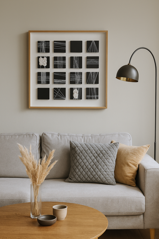 Modern Minimalist 3D String Wall Art – Black & White Geometric Grid Design
