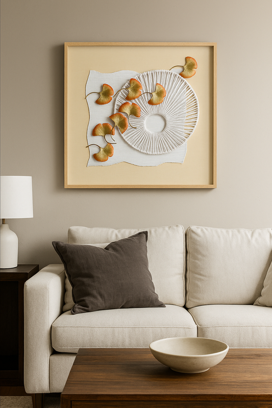 Botanical & Thread Art Wall Frame – Handmade Nature-Inspired Wall Décor