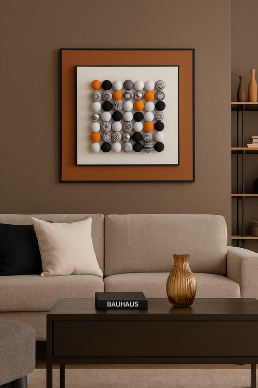 Luxury 3D Wall Art Sculpture – Geometric Sphere Design with Orange Frame