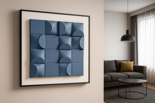 3D Geometric Blue Wall Frame – Modern Minimalist Luxury Décor