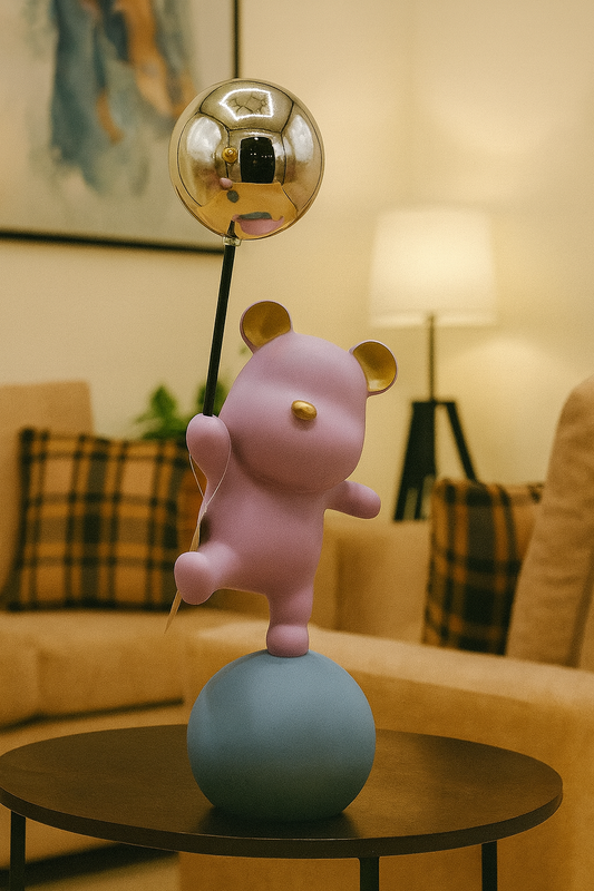 Red Bear Sculpture with Golden Balloon – Modern Decorative Showpiece
