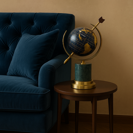 Luxurious Lapis Lazuli Gemstone Globe with Golden Axis & Marble Base - Executive Desk Decor