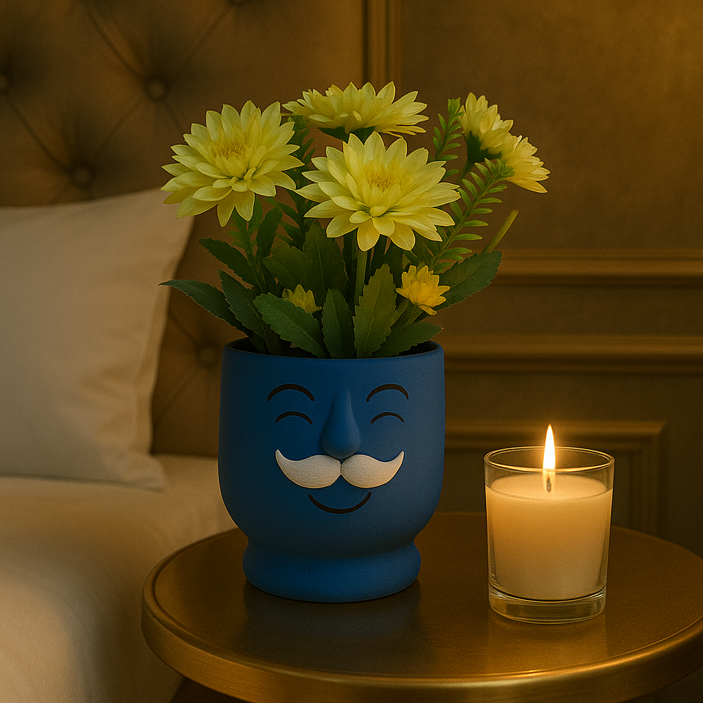Whimsical "Mister Smile" Faux Floral Arrangement in Character Pot