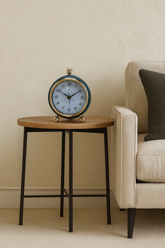 Retro Round Table Clock – Green with Golden Accents
