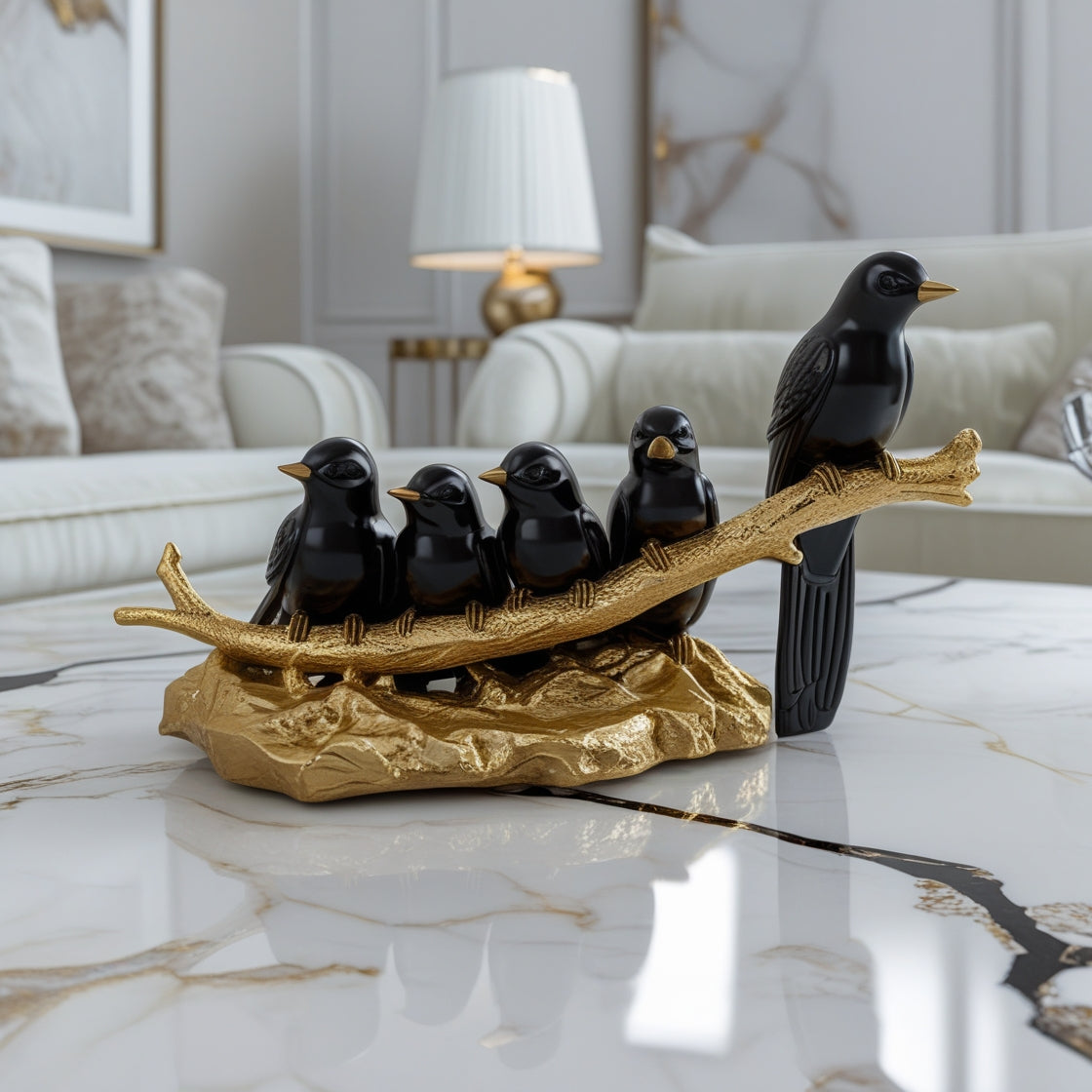 Decorative Birds on Golden Branch Figurine