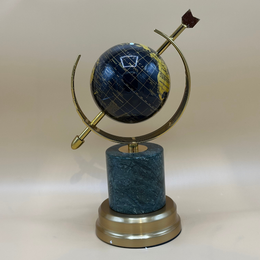 Luxurious Lapis Lazuli Gemstone Globe with Golden Axis & Marble Base - Executive Desk Decor