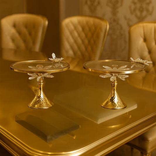 Glamorous Single Tier Cake Stand - Clear Glass Top with Silver Accents & Crystal Lotus Base