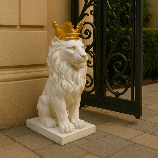 Royal White Lion with Gold Crown Decorative Figurine