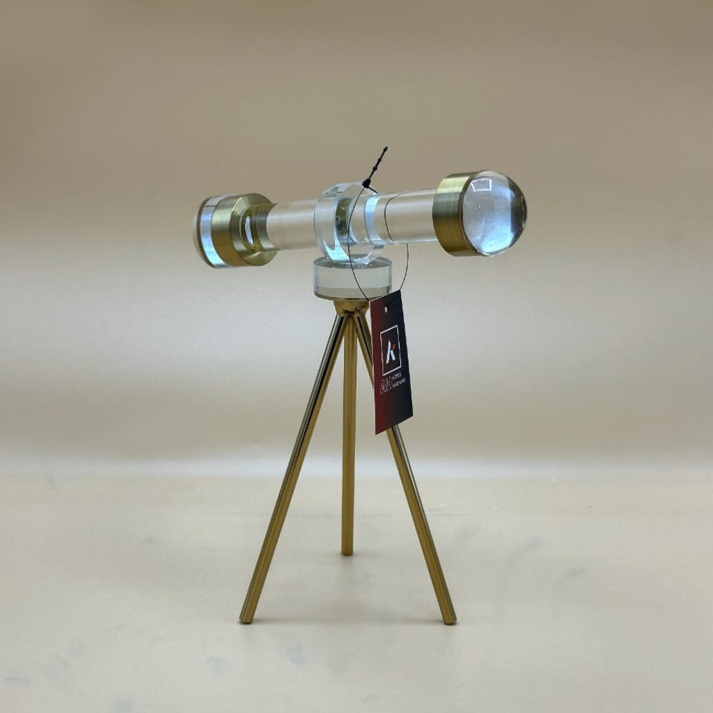 Luxurious Brass & Acrylic Decorative Telescope on Tripod Stand - Modern Nautical & Explorer Decor