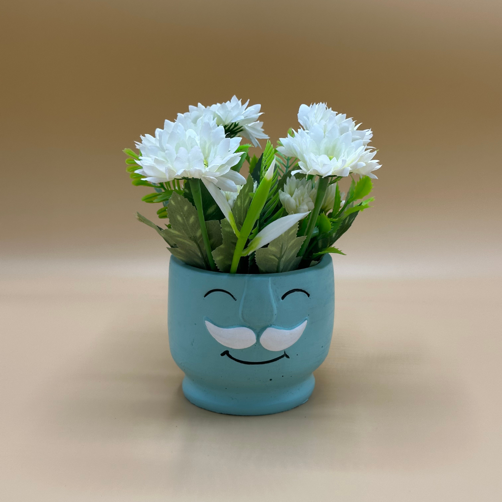 Whimsical "Mister Smile" Faux Floral Arrangement in Character Pot