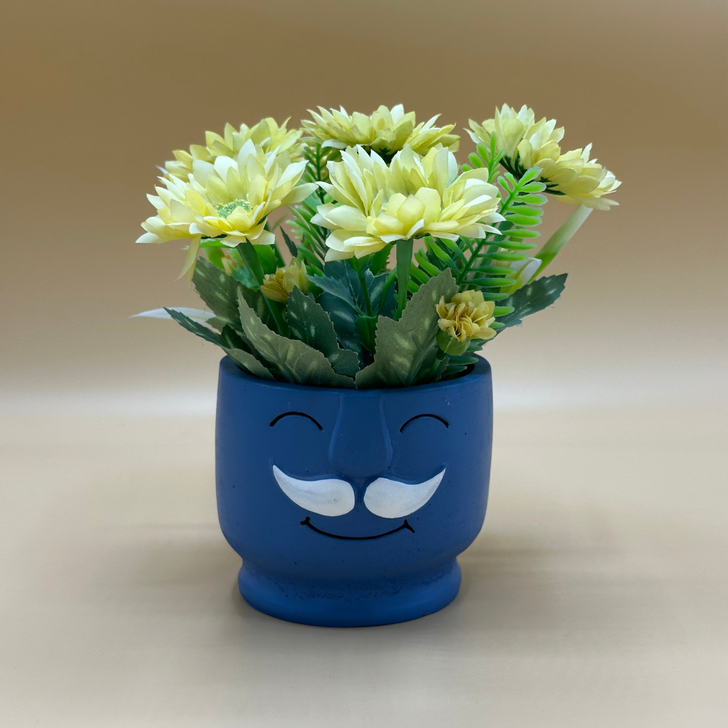 Whimsical "Mister Smile" Faux Floral Arrangement in Character Pot
