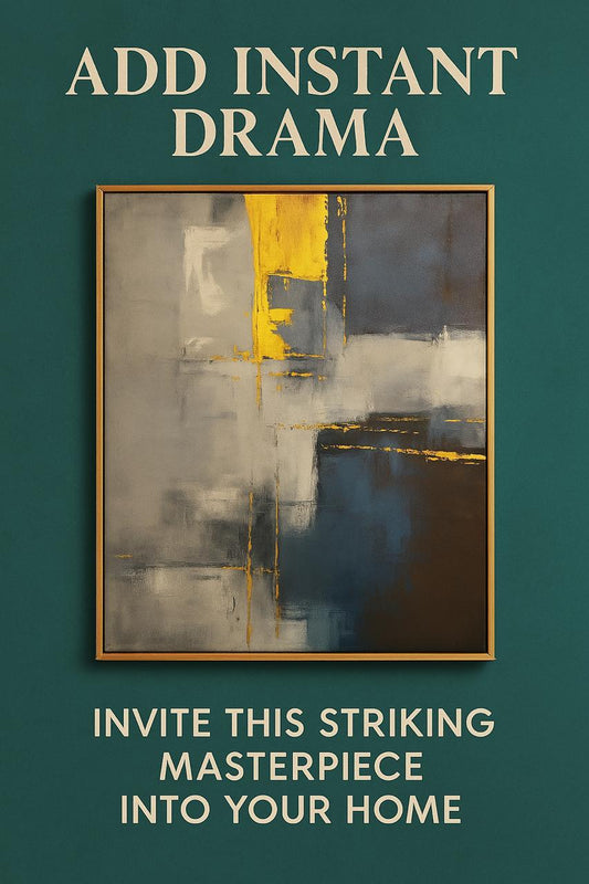 "Urban Edge" Abstract Art | Modern Gold & Grey Dynamic Canvas